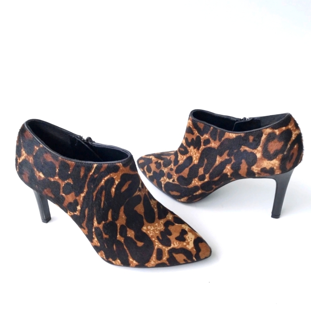 Leopard Calf Hair Stiletto Ankle Booties - Antonio Melani 8.5
